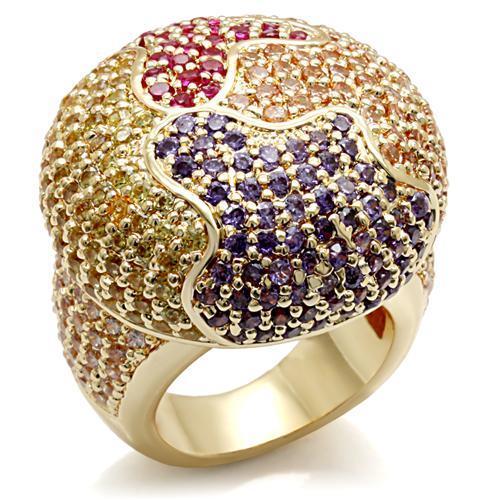 LO1598 - Imitation Gold Brass Ring with AAA Grade CZ in Multi Color-0
