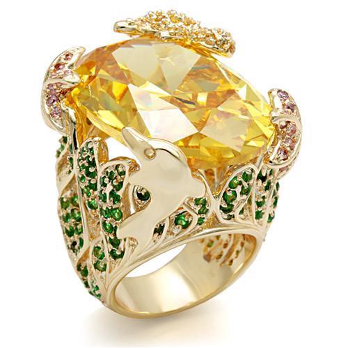 LO1599 - Imitation Gold Brass Ring with AAA Grade CZ in Topaz-0