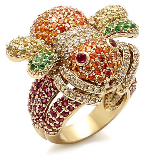 LO1603 - Imitation Gold Brass Ring with Synthetic Corundum in Ruby-0