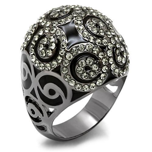 LO1616 - TIN Cobalt Black Brass Ring with Top Grade Crystal in Black Diamond-0