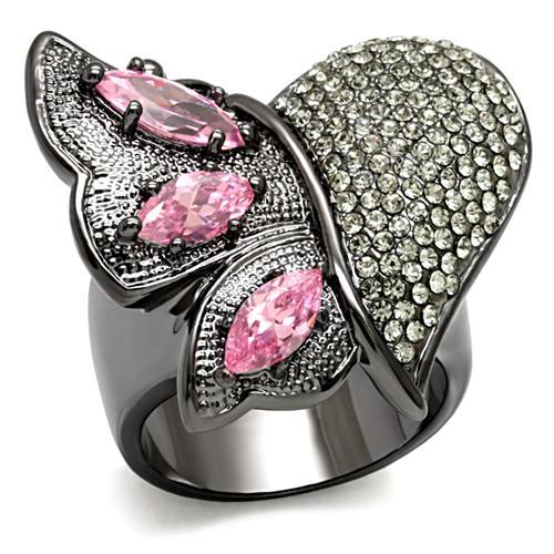 LO1620 - TIN Cobalt Black Brass Ring with AAA Grade CZ in Rose-0