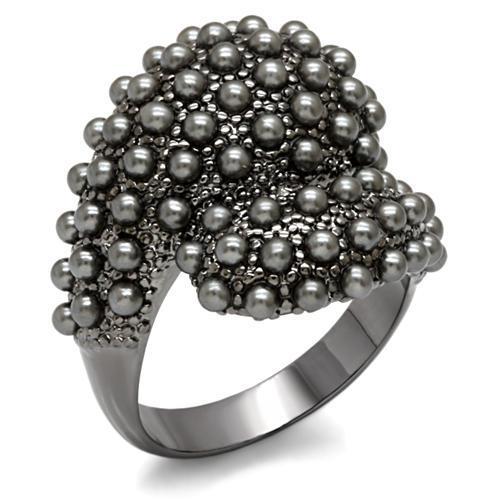 LO1622 - TIN Cobalt Black Brass Ring with Synthetic Pearl in Jet-0