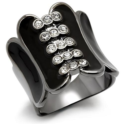 LO1623 - TIN Cobalt Black Brass Ring with Top Grade Crystal in Clear-0