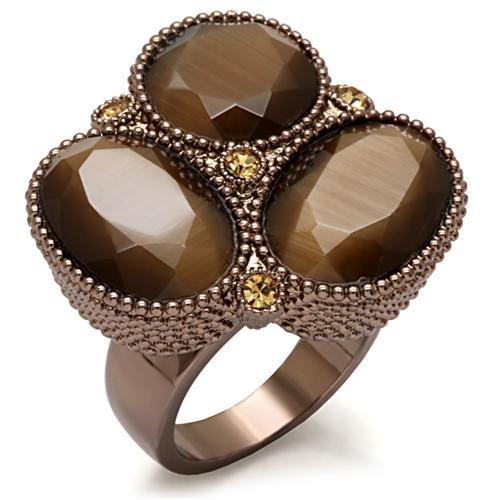 LO1640 - Chocolate Gold Brass Ring with Top Grade Crystal in Brown-0