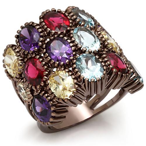 LO1647 - Chocolate Gold Brass Ring with Synthetic Synthetic Glass in Multi Color-0