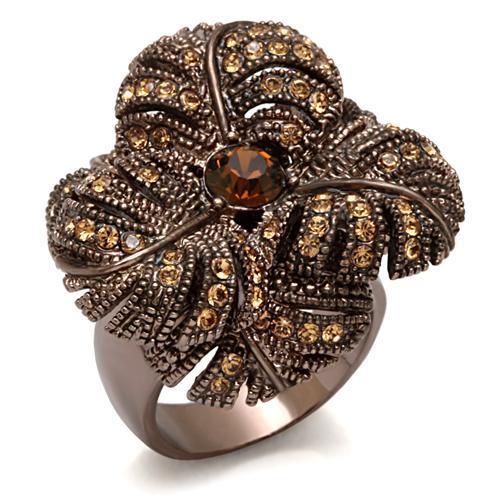 LO1655 - Chocolate Gold Brass Ring with Top Grade Crystal in Smoked Quartz-0