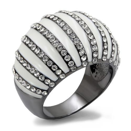 LO1673 - TIN Cobalt Black Brass Ring with Top Grade Crystal in Clear-0