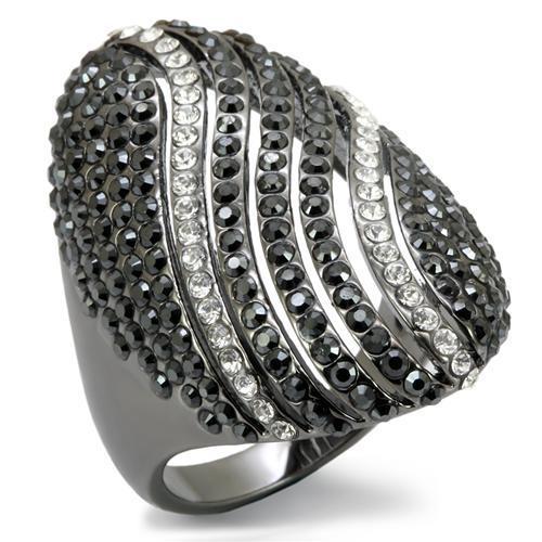 LO1674 - TIN Cobalt Black Brass Ring with Top Grade Crystal in Jet-0