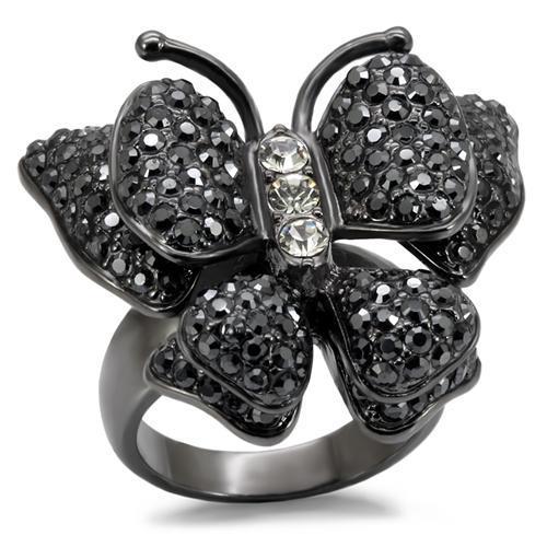 LO1680 - TIN Cobalt Black Brass Ring with Top Grade Crystal in Jet-0