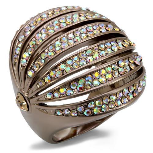 LO1685 - Chocolate Gold Brass Ring with Top Grade Crystal in Multi Color-0