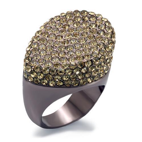 LO1693 - Chocolate Gold Brass Ring with Top Grade Crystal in Citrine Yellow-0