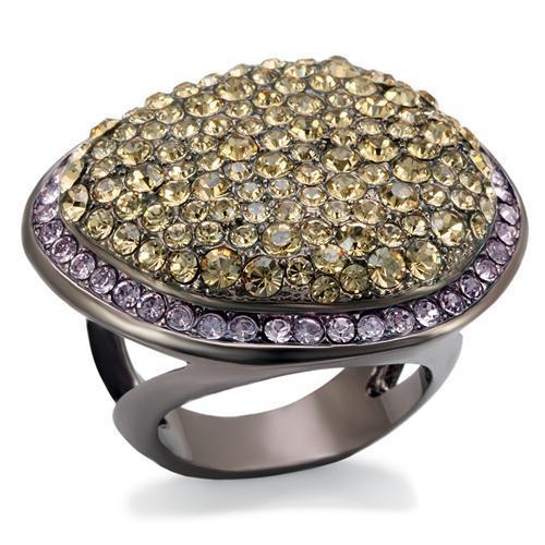 LO1694 - Chocolate Gold Brass Ring with Top Grade Crystal in Multi Color-0