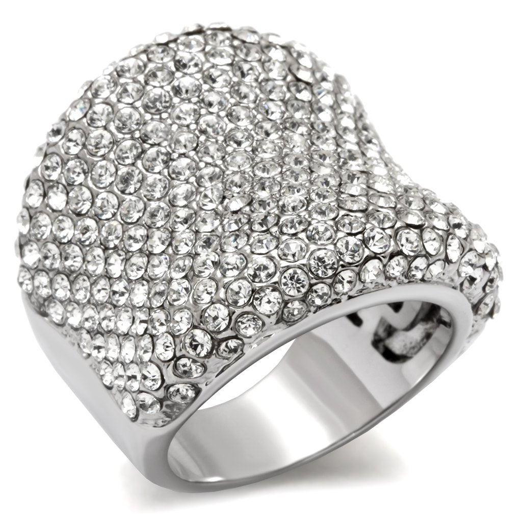 LO1765 - Rhodium Brass Ring with Top Grade Crystal in Clear-0