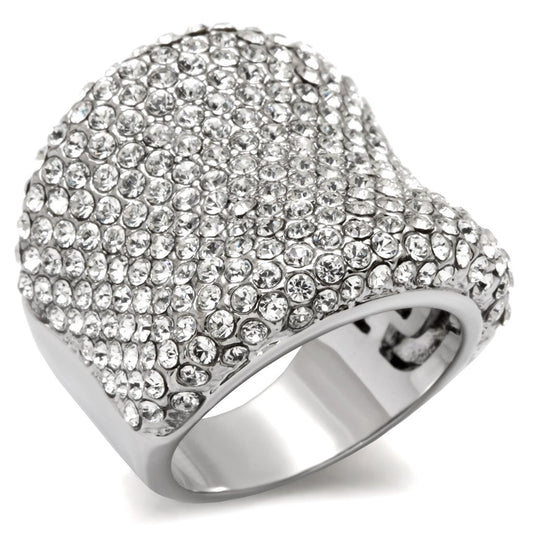 LO1765 - Rhodium Brass Ring with Top Grade Crystal in Clear-0