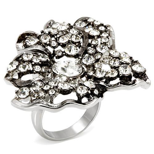 LO1829 - Imitation Rhodium Brass Ring with Top Grade Crystal in Clear-0