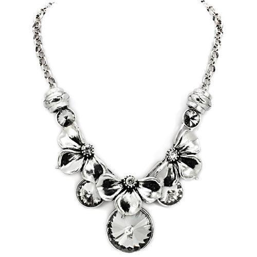 LO1872 - Antique Silver White Metal Necklace with Top Grade Crystal in Jet-0