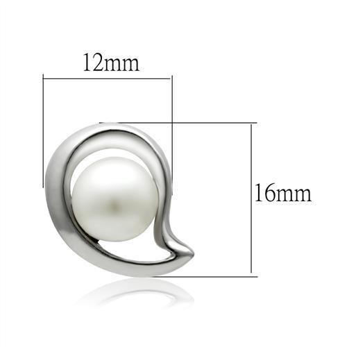 LO1976 - Rhodium White Metal Earrings with Synthetic Pearl in White-1