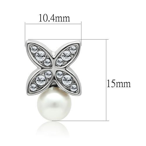 LO1987 - Rhodium White Metal Earrings with Synthetic Pearl in White-1