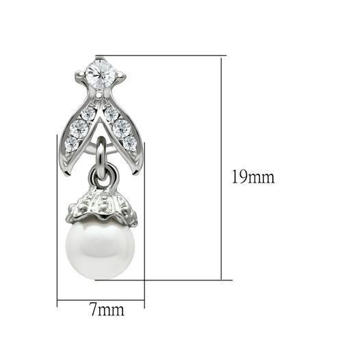 LO1988 - Rhodium White Metal Earrings with Synthetic Pearl in White-1