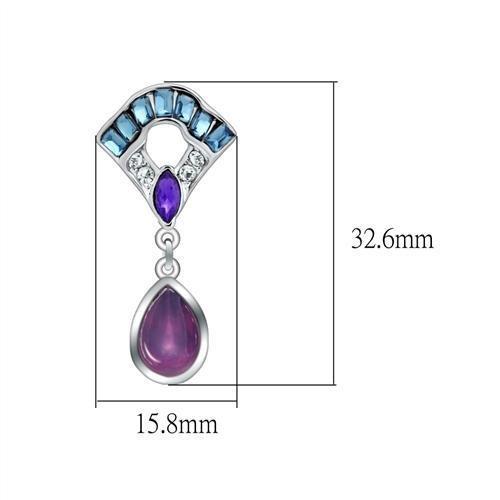 LO1993 - Rhodium White Metal Earrings with Top Grade Crystal in Multi Color-1