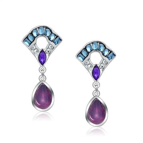 LO1993 - Rhodium White Metal Earrings with Top Grade Crystal in Multi Color-0