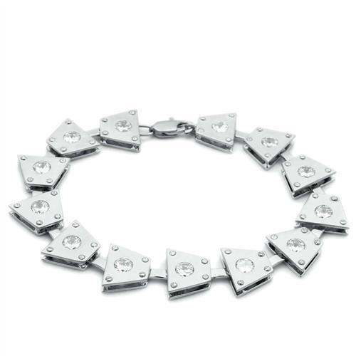 LO2003 - Matte Rhodium & Rhodium Brass Bracelet with AAA Grade CZ in Clear-0