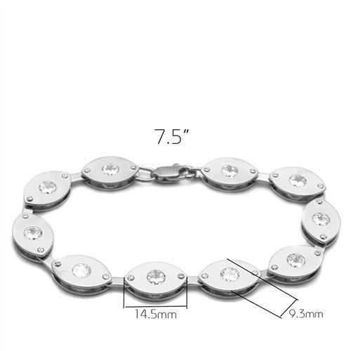 LO2011 - Matte Rhodium & Rhodium Brass Bracelet with AAA Grade CZ in Clear-1