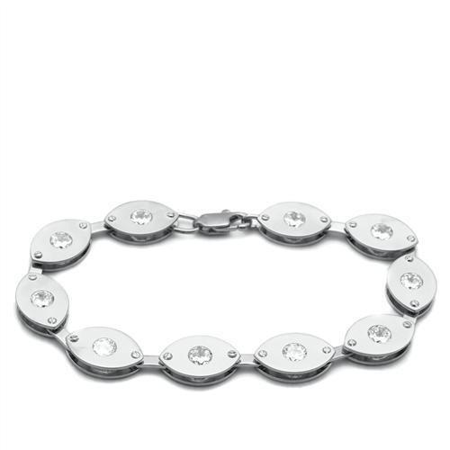 LO2011 - Matte Rhodium & Rhodium Brass Bracelet with AAA Grade CZ in Clear-0