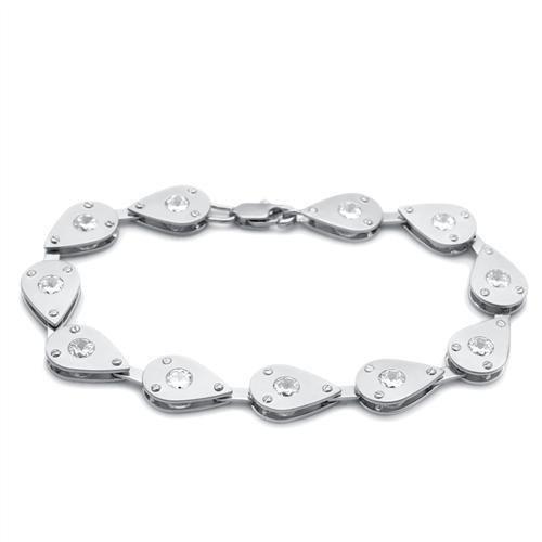 LO2014 - Matte Rhodium & Rhodium Brass Bracelet with AAA Grade CZ in Clear-0