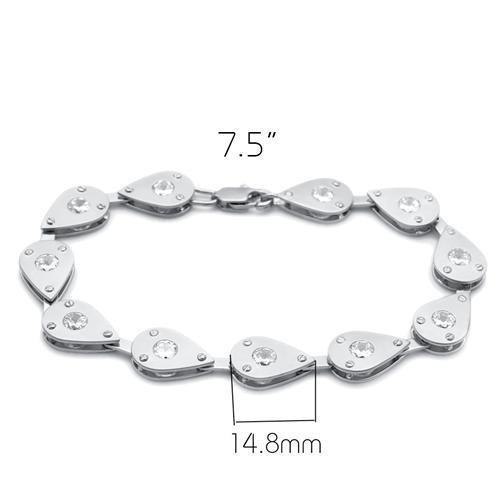 LO2014 - Matte Rhodium & Rhodium Brass Bracelet with AAA Grade CZ in Clear-1