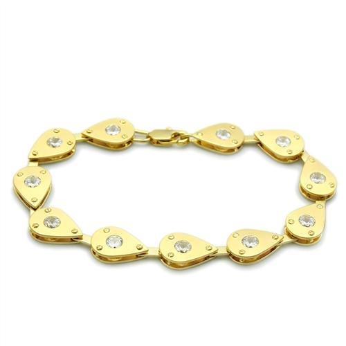 LO2015 - Matte Gold & Gold Brass Bracelet with AAA Grade CZ in Clear-0