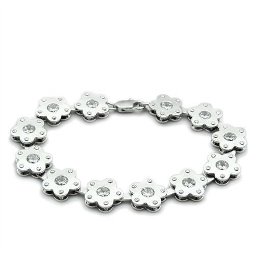 LO2019 - Matte Rhodium & Rhodium Brass Bracelet with AAA Grade CZ in Clear-0