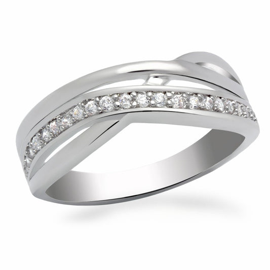 LO2058 - Rhodium Brass Ring with AAA Grade CZ in Clear-0