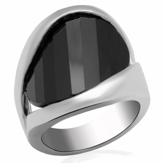LO2063 - Rhodium Brass Ring with AAA Grade CZ in Jet-0