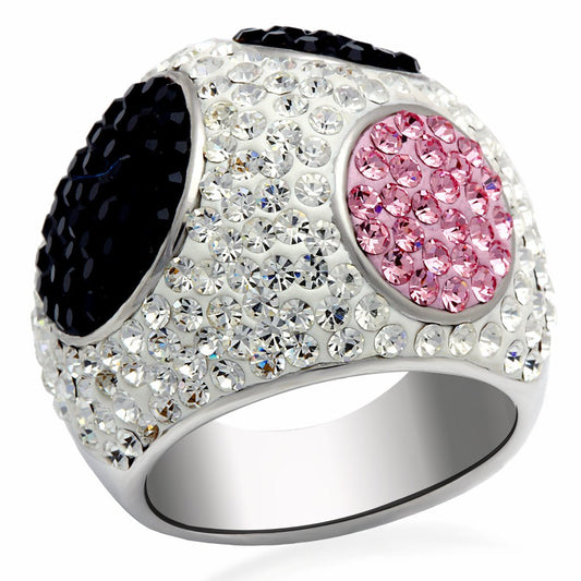 LO2081 - Rhodium + Ruthenium Brass Ring with Top Grade Crystal in Multi Color-0