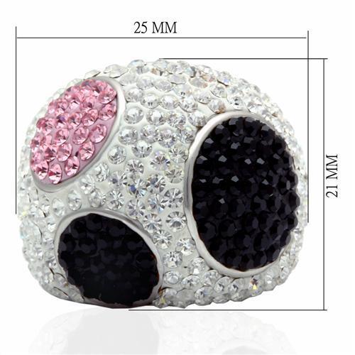 LO2081 - Rhodium + Ruthenium Brass Ring with Top Grade Crystal in Multi Color-1