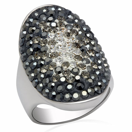 LO2084 - Rhodium Brass Ring with Top Grade Crystal in Multi Color-0