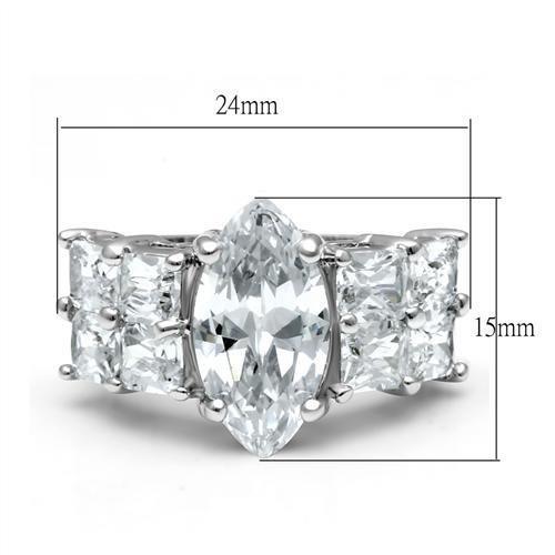 LO2091 - Rhodium Brass Ring with AAA Grade CZ in Clear-1