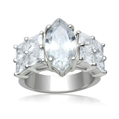 LO2091 - Rhodium Brass Ring with AAA Grade CZ in Clear-0