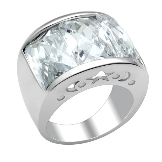 LO2092 - Rhodium Brass Ring with AAA Grade CZ in Clear-0