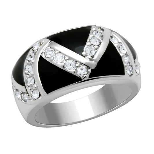 LO2094 - Rhodium Brass Ring with Top Grade Crystal in Clear-0