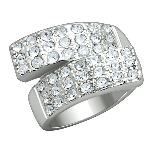 LO2095 - Rhodium Brass Ring with Top Grade Crystal in Clear-0