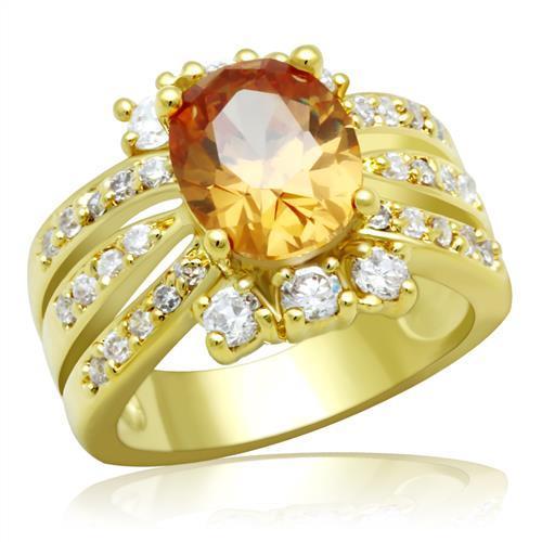 LO2097 - Gold Brass Ring with AAA Grade CZ in Champagne-0