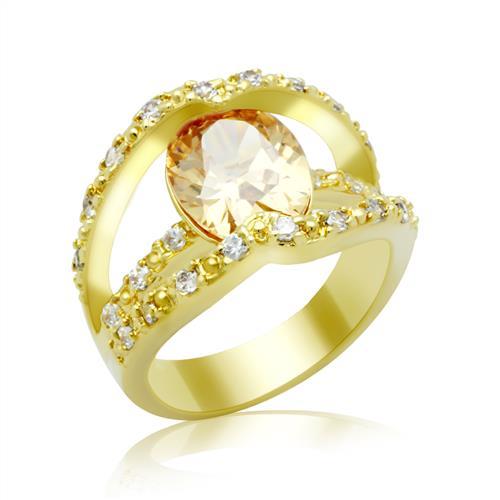 LO2098 - Gold Brass Ring with AAA Grade CZ in Champagne-0