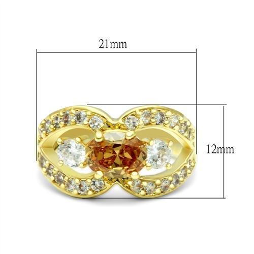 LO2099 - Gold Brass Ring with AAA Grade CZ in Champagne-1