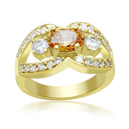 LO2099 - Gold Brass Ring with AAA Grade CZ in Champagne-0