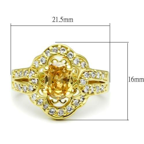 LO2100 - Gold Brass Ring with AAA Grade CZ in Champagne-1