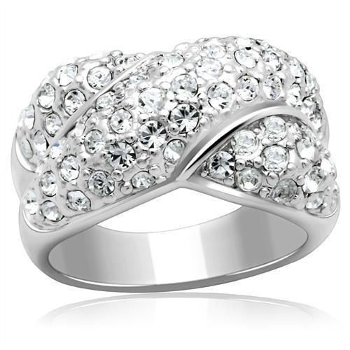 LO2101 - Rhodium Brass Ring with Top Grade Crystal in Clear-0