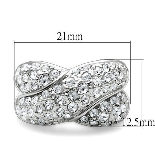 LO2101 - Rhodium Brass Ring with Top Grade Crystal in Clear-1