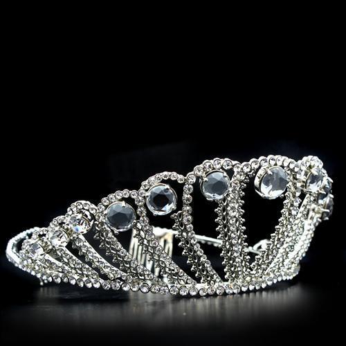 LO2108 - Imitation Rhodium Brass Tiaras & Hair Clip with Top Grade Crystal in Clear-1